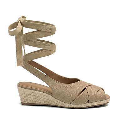 Aerosoles Roberta Women's Linen Wedge Sandals With Ankle Wrap