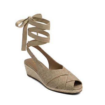 Aerosoles Roberta Women's Linen Wedge Sandals With Ankle Wrap