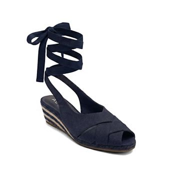 Aerosoles Roberta Women's Linen Wedge Sandals With Ankle Wrap