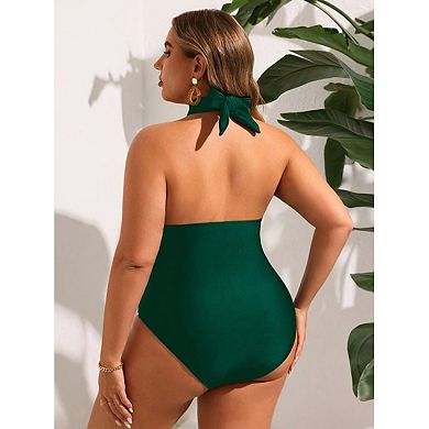 Women's Solid Swimsuit with Floral Print Cover-Up Skirt & Push-Up Top Two Piece Bathing Suit Setst