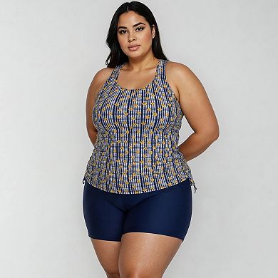 Women's Plus Size Maya Tankini Swim Top With Removable Cups and Navy Swim Shorts Set