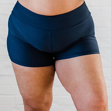 Women's Plus Size Maya Tankini Swim Top With Removable Cups and Navy Swim Shorts Set