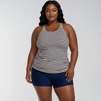 Women's Plus Size Maya Tankini Swim Top With Removable Cups and Navy Swim Shorts Set