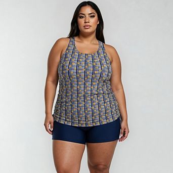 Women's Plus Size Maya Tankini Swim Top With Removable Cups and Navy Swim Shorts Set
