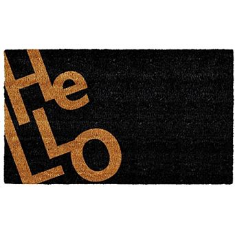 HomeRoots 17" X 29" Black And Natural Hello Outdoor Coir Door Mat