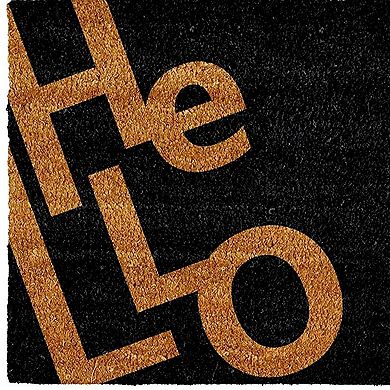 HomeRoots 17" X 29" Black And Natural Hello Outdoor Coir Door Mat