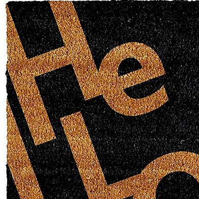 HomeRoots 17" X 29" Black And Natural Hello Outdoor Coir Door Mat
