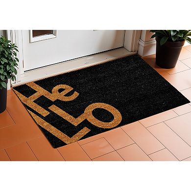 HomeRoots 17" X 29" Black And Natural Hello Outdoor Coir Door Mat