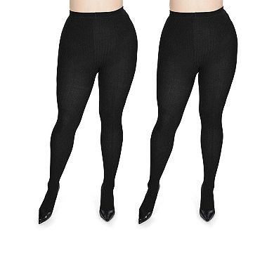2 Pair Women's Ribbed Cotton Blend Sweater Tights