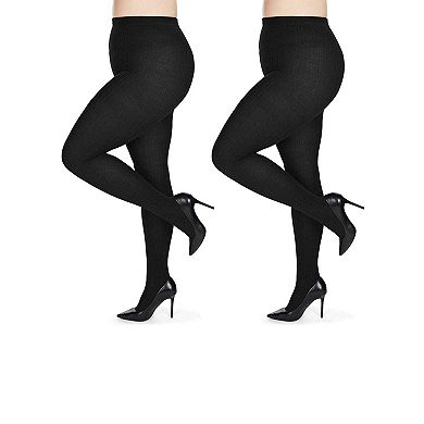 2 Pair Women's Ribbed Cotton Blend Sweater Tights