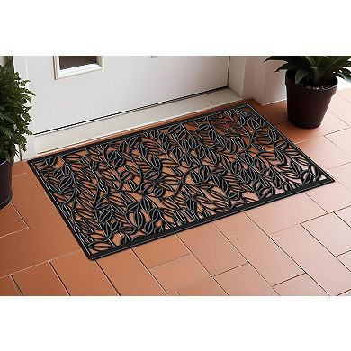 HomeRoots 22" X 48" Black Rubber Botanical Leaves Outdoor Door Mat