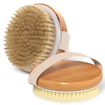 Cheer Collection Set of Two Natural Bristle Body Brush Wet and Dry Exfoliating Skin Care