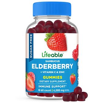 Lifeable Adults Sugar Free Elderberry Gummies with Vitamin C and Zinc, 60 count