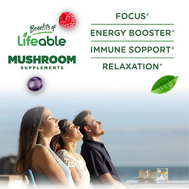 Lifeable Adults Mushroom Gummies for Adults with 10 Mushroom Complex Blend, 60 count
