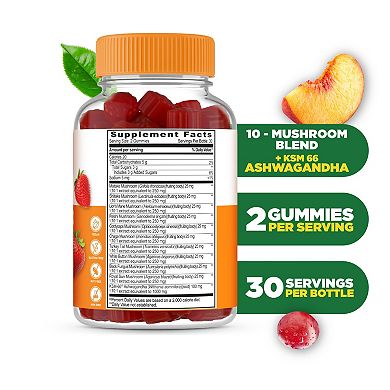 Lifeable Adults Mushroom Gummies for Adults with 10 Mushroom Complex Blend, 60 count