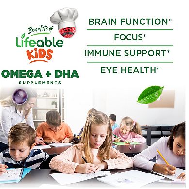 Lifeable Kids Omega 3 Gummies with Vegan DHA Supplement, 60 count