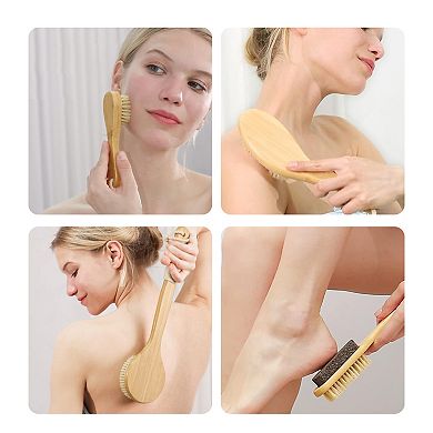 Cheer Collection 4 Piece Shower Body Brush Set with Natural Bristles and Easy Grip Handles