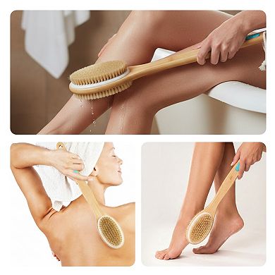 Cheer Collection Double Sided Shower Brush Long Handle Bath Body Scrubber Soft Firm Bristles