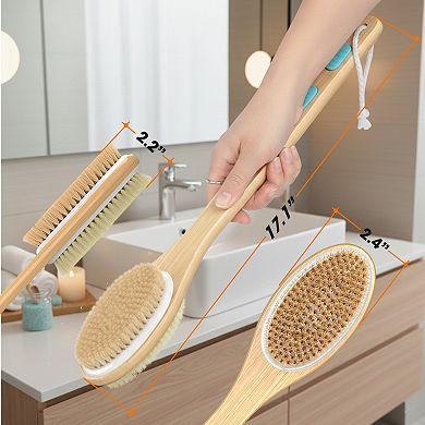 Cheer Collection Double Sided Shower Brush Long Handle Bath Body Scrubber Soft Firm Bristles