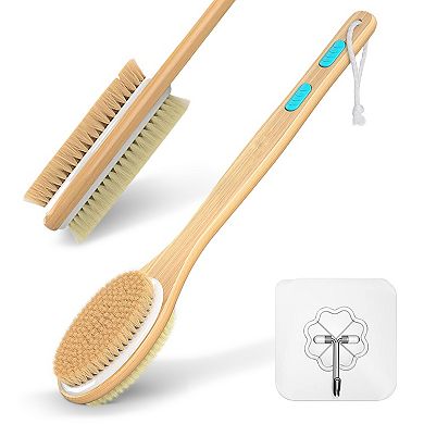 Cheer Collection Double Sided Shower Brush Long Handle Bath Body Scrubber Soft Firm Bristles