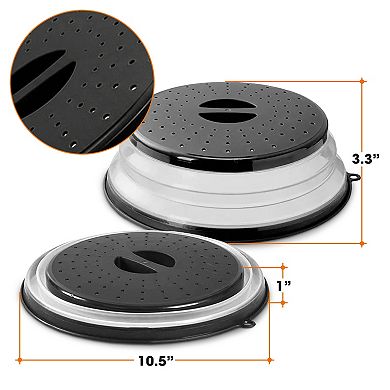 Cheer Collection Collapsible Microwave Splatter Cover 10.5 Inch Vented Food Lid Gray