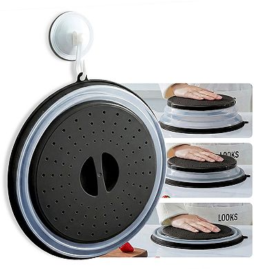 Cheer Collection Collapsible Microwave Splatter Cover 10.5 Inch Vented Food Lid Gray
