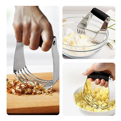 Cheer Collection Stainless Steel Dough Blender with 5 Blades and Non Slip Handle Black