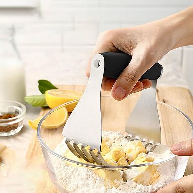 Cheer Collection Stainless Steel Dough Blender with 5 Blades and Non Slip Handle Black