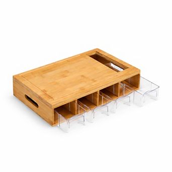 Cheer Collection Natural Wood Cutting Board with Four Removable Storage Trays