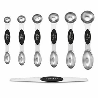 Cheer Collection 8 pc Stainless Steel Magnetic Measuring Spoons Set with Leveler