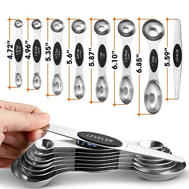 Cheer Collection 8-Piece Stainless Steel Magnetic Measuring Spoons Set with Leveler