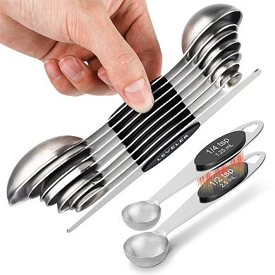 Cheer Collection 8-Piece Stainless Steel Magnetic Measuring Spoons Set with Leveler