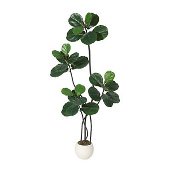 Artificial Fiddle Leaf Fig Tree Realistic Potted, Fake Ficus Lyrata Plant with Planter