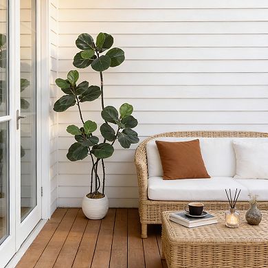 Artificial Fiddle Leaf Fig Tree Realistic Potted, Fake Ficus Lyrata Plant with Planter