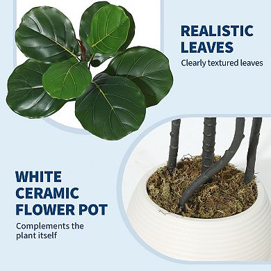 Artificial Fiddle Leaf Fig Tree Realistic Potted, Fake Ficus Lyrata Plant with Planter