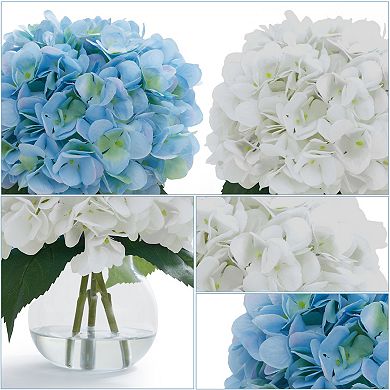 2-Pack Real Touch Artificial Hydrangea Flowers in Vase with Wood Bead String, Faux Hydrangea Bouque