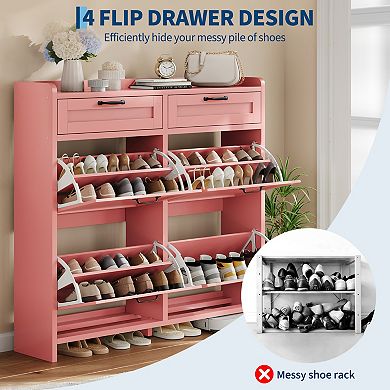Shoe Cabinet with 4 Flip Drawers, Shoe Organizer with Adjustable Shelf, for Entryway, Living Room