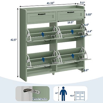 Shoe Cabinet with 4 Flip Drawers, Shoe Organizer with Adjustable Shelf, for Entryway, Living Room