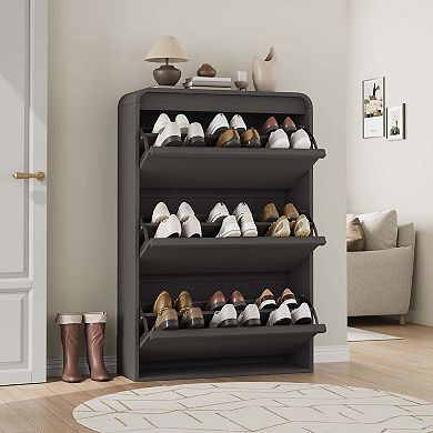 Wooden Shoe Cabinet with 3 Flip Drawers and Adjustable Shelf, Hidden Shoe Storage for Entryway