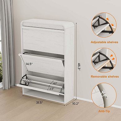 Wooden Shoe Cabinet with 3 Flip Drawers and Adjustable Shelf, Hidden Shoe Storage for Entryway