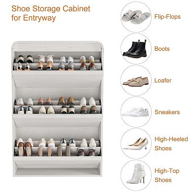 Wooden Shoe Cabinet with 3 Flip Drawers and Adjustable Shelf, Hidden Shoe Storage for Entryway
