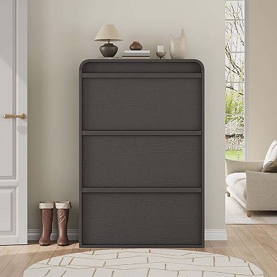 Wooden Shoe Cabinet with 3 Flip Drawers and Adjustable Shelf, Hidden Shoe Storage for Entryway
