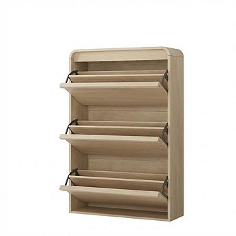 Wooden Shoe Cabinet with 3 Flip Drawers and Adjustable Shelf, Hidden Shoe Storage for Entryway