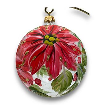 Discover Europe - Made in Italy Poinsettia Decorated Glass Christmas Ornament