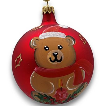Discover Europe Made in Italy Santa Bear Decorated Glass Christmas Ornament