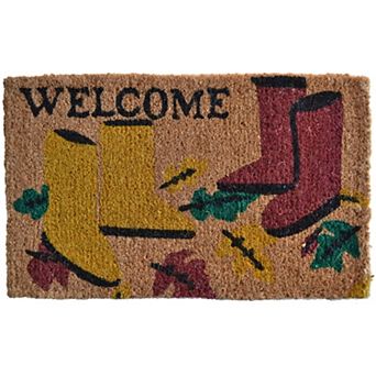 HomeRoots 18" X 30" Brown and Red Coir Leaves Welcome Outdoor Spring Door Mat