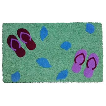 HomeRoots 18" X 30" Green Coir Flip Flop Outdoor Door Mat