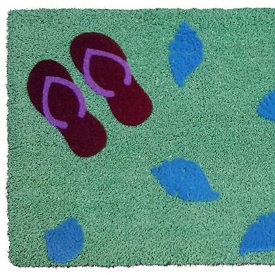 HomeRoots 18" X 30" Green Coir Flip Flop Outdoor Door Mat
