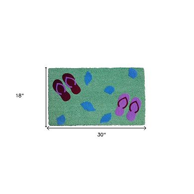 HomeRoots 18" X 30" Green Coir Flip Flop Outdoor Door Mat