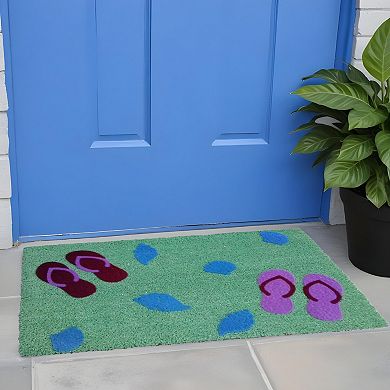 HomeRoots 18" X 30" Green Coir Flip Flop Outdoor Door Mat